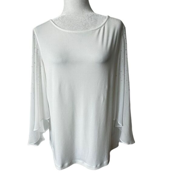 Chico’s Pullover Knit Shirt Bell Sleeves Gemstones Blouse SZ 2 or L - Picture 1 of 11